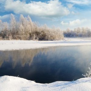 Frosted Riverbank with Blue Sky Christmas Card
