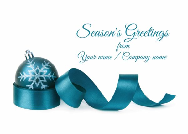 Teal Bauble and Satin Ribbon - Front Personalised