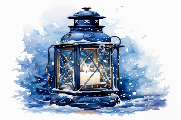 Blue Lantern Christmas Card