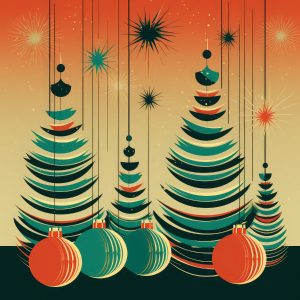 Retro Round Trees Christmas Card