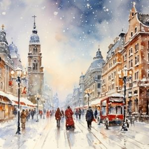 City in Snow Christmas Card