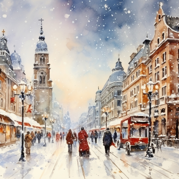City in Snow Christmas Card