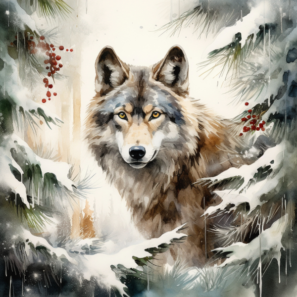 Artistic Wolf Christmas Card