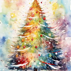 Bright Watercolour Tree Christmas Card