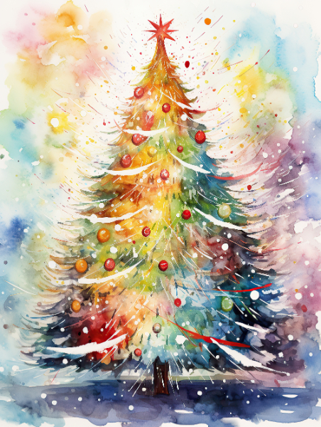 Bright Watercolour Tree Christmas Card