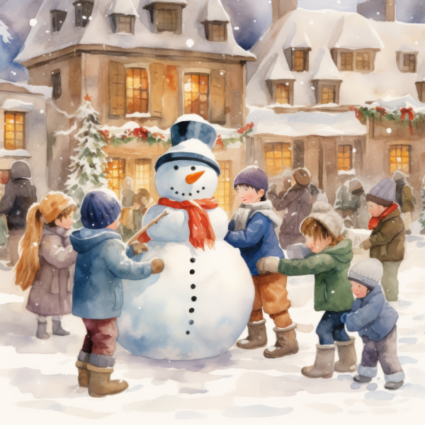 Building a Snowman Christmas Card