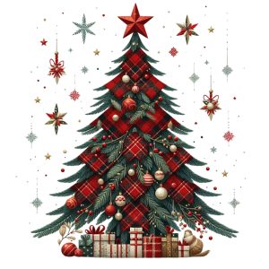 Presents Under Tartan Tree Christmas Card