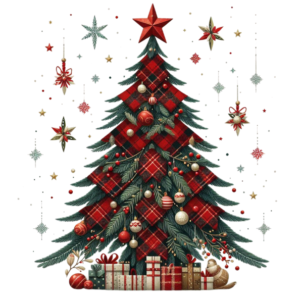 Presents Under Tartan Tree Christmas Card
