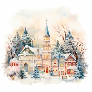 Watercolour Church Christmas Card