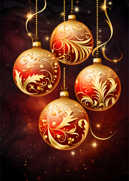 Four Baubles Christmas Card
