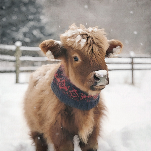 Fluffy Calf Christmas Card
