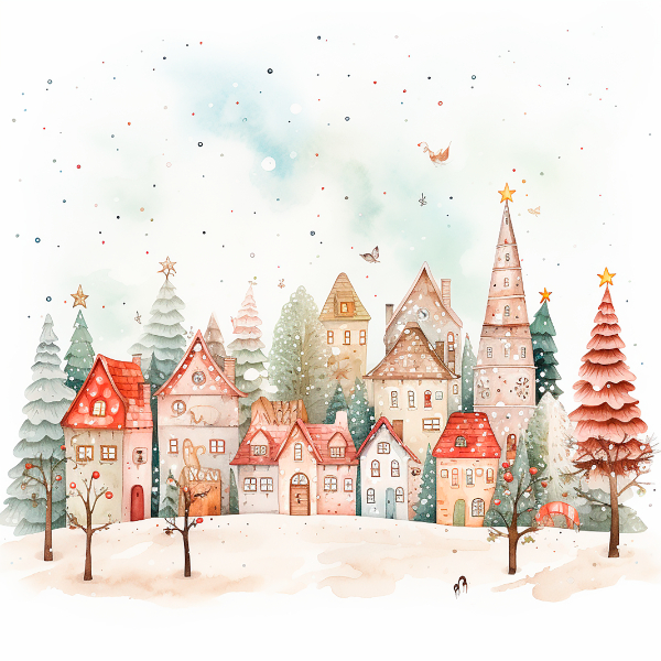 Village Houses Christmas Card