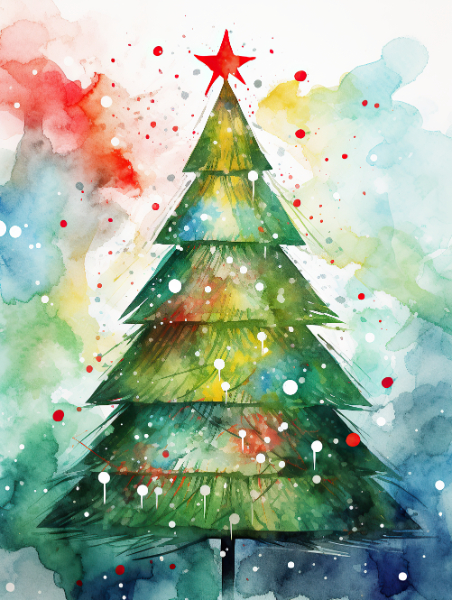 Green Watercolour Tree Christmas Card