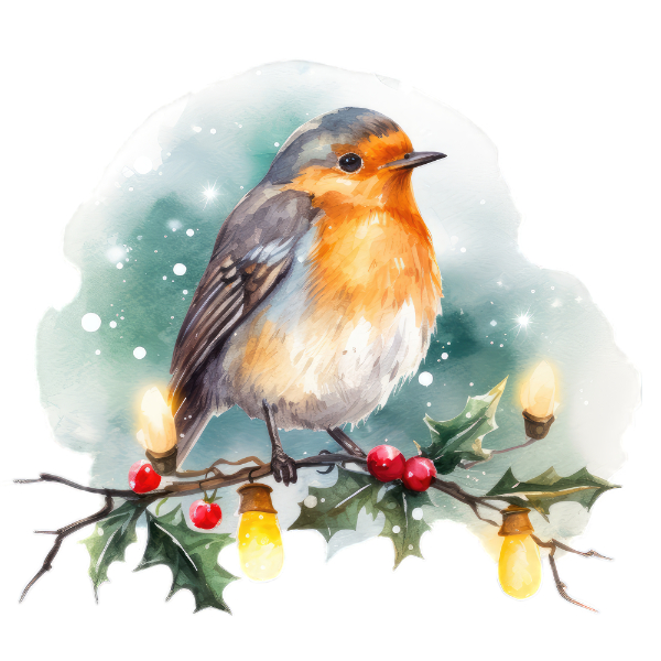 Watercolour Robin on Branch Christmas Card
