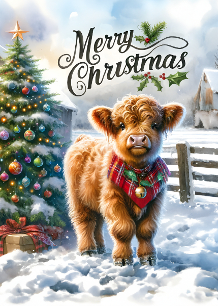 Merry Christmas Highland Calf Christmas Card
