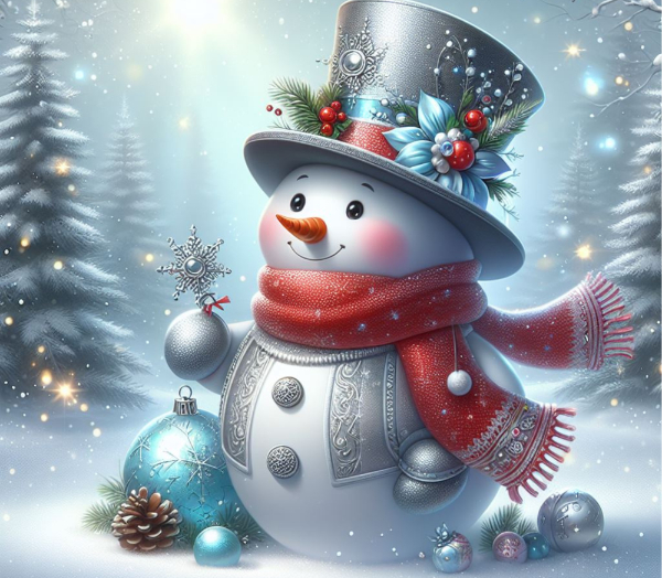 Blue Bauble Snowman Christmas Card