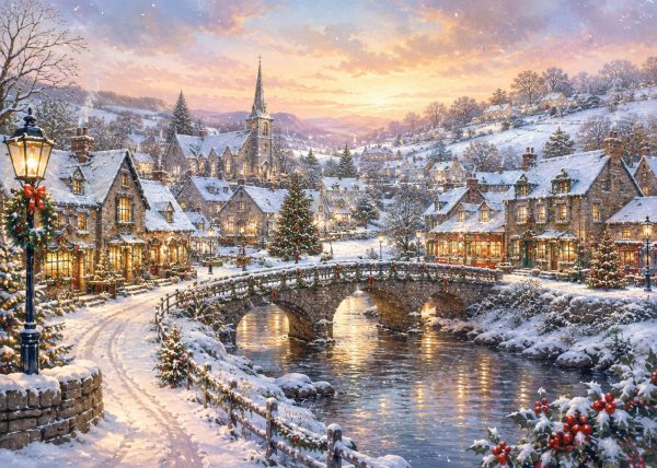 Snowy Village by the River