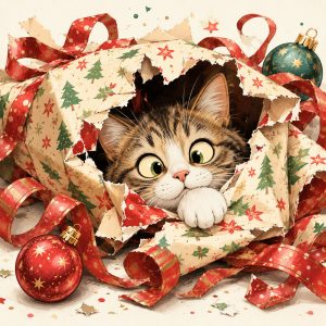 Kitten in Christmas Wrapping