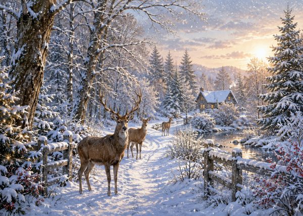 Deer in a Snowy Forest