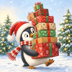Penguin with Christmas Presents