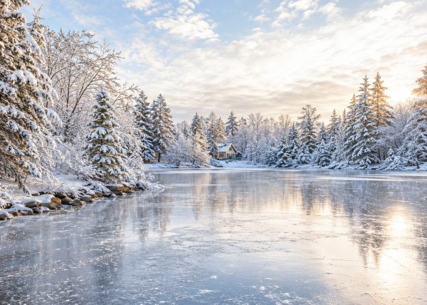 Frozen Woodland Lake