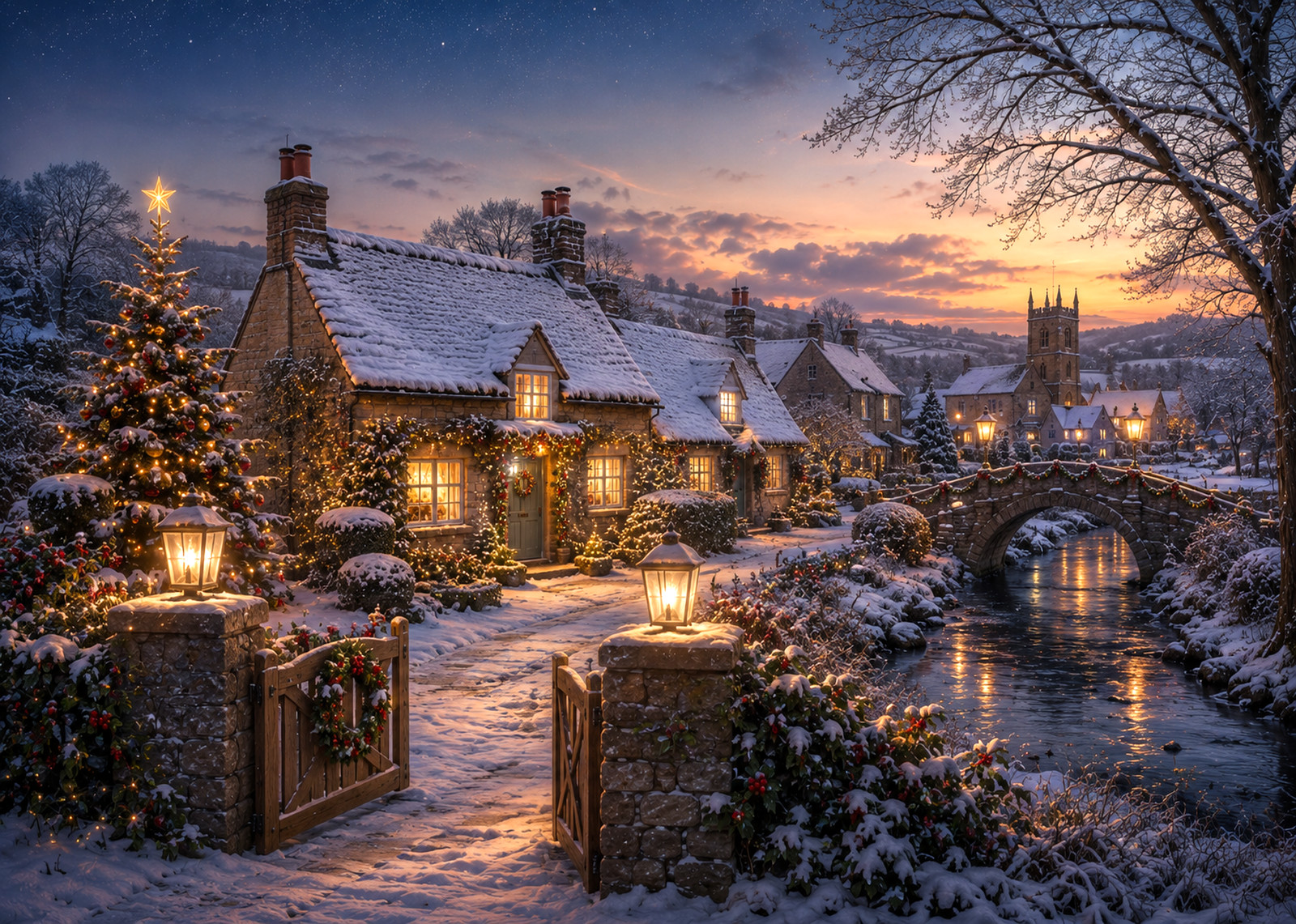 Snowy Village Bridge