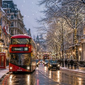 London Bus in the Snow