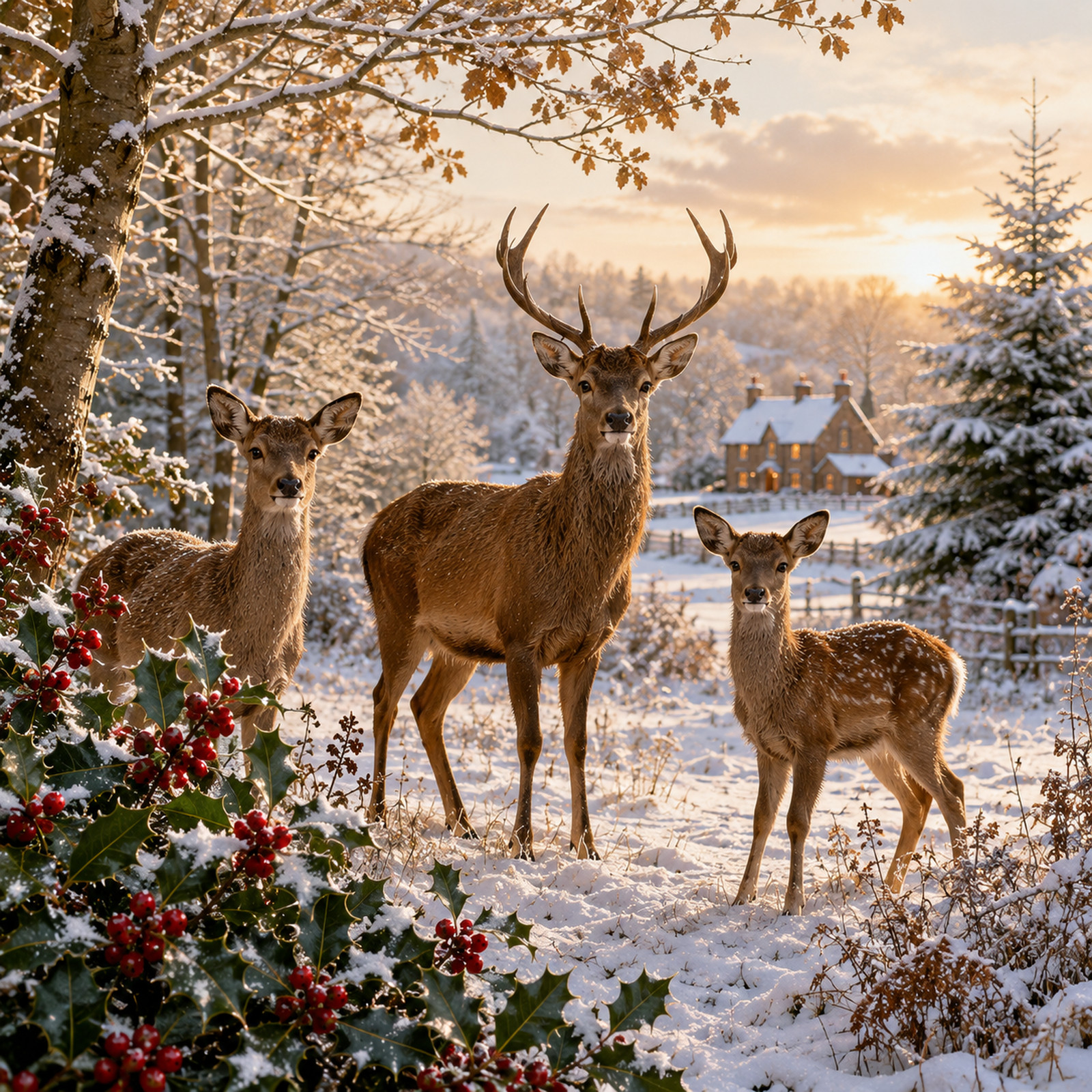 Deer Family in Snow