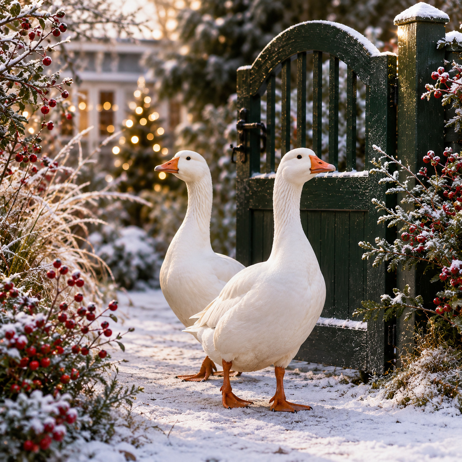 Geese in a Winter Garden