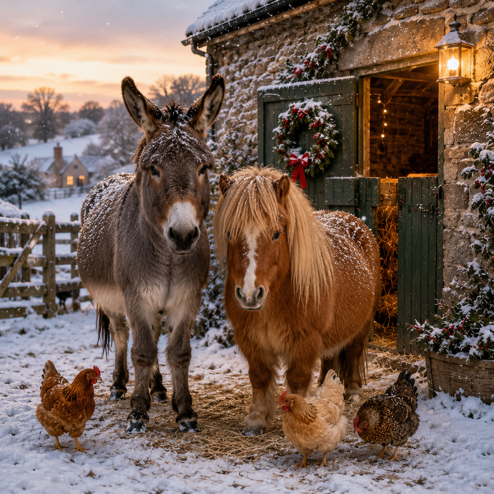 Donkey and Pony at Christmas