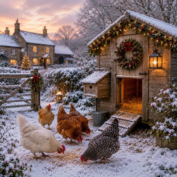 Hens by the Christmas Coop